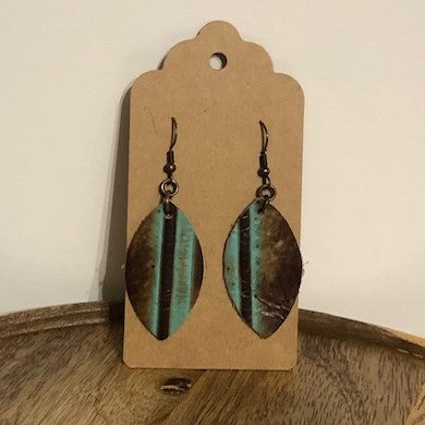 Leather Earrings, Teal & Brown