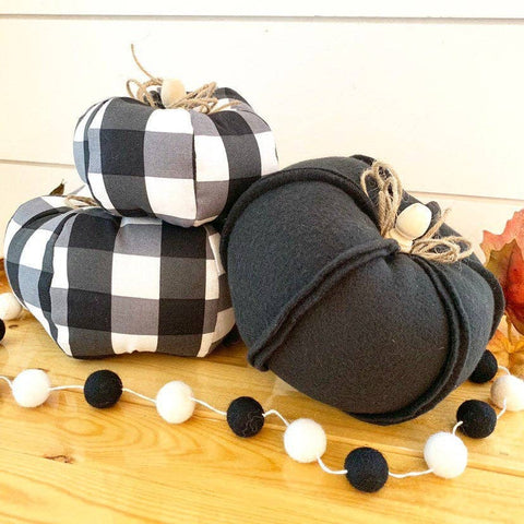 3 pc. Check Fabric Pumpkin Set